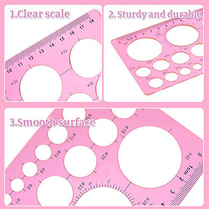 LOKUNN Circle Template for Drawing, Pink Circle Stencil Templates | Ruler Quilling Tool, Round Hole Ruler Tool, Circle Stencils for Painting, Plastic Circle Measuring Templates for Office Home - color: 1 pcs pink