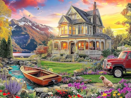 Baiwanerxiang Diamond Art Kits for Adults, Autumn Landscape Diamond Paintings for Adults, DIY Full Round Drill Diamond dots for Adult Beginner, Home Wall Decor 12 x 16Inch - color: Landscape