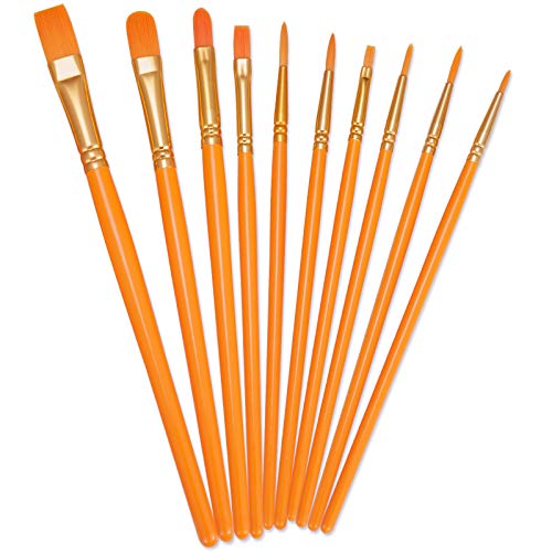BOSOBO Paint Brushes Set, 10 Pieces Round Pointed Tip Paintbrushes Nylon Hair Artist Acrylic Paint Brushes for Acrylic Oil Watercolor, Face Nail Body Art, Miniature Detailing & Rock Painting, Orange - color: Orange, size: 1 Pack