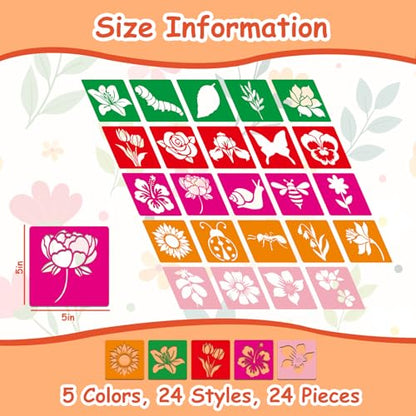 24 Pcs Stencils for Kids Spring Themed Outside Sidewalk Chalk Stencils 5" - size: Spring 5 Inch