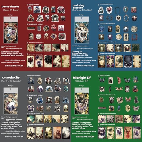 120 Pcs Gothic Dark Academia Scrapbooking Stickers & Paper Kit - color: Dark Art