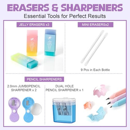 Eersida 47 Pcs Aesthetic School Supplies with Cute Pen Case, Mechanical Pencils 0.5mm, 0.7mm, 0.9mm & 2.0mm with Leads and Eraser Refills, Wood Pencils #2, for Writing, Drawing & Drafting(Purple) - color: Purple