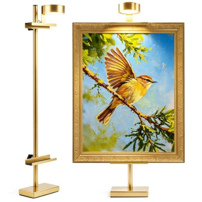 Adjustable Tabletop Easel Stand with Picture Frame Light, Gold | Picture Easels for Display Up to 29" H, Picture Frame Holder, For Art, Photo - color: Light Gold
