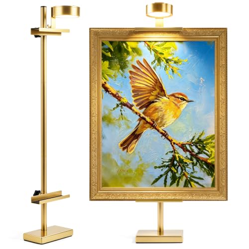 Adjustable Tabletop Easel Stand with Picture Frame Light, Gold | Picture Easels for Display Up to 29" H, Picture Frame Holder, For Art, Photo - color: Light Gold