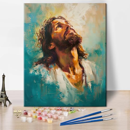 TUMOVO Jesus Paint by Numbers for Adults Beginner, DIY Paint by Number on Canvas Christian, Adults' Paint-by-Number Kits Christ, Acrylic Oil Hand Painting for Adults Art Crafts 16"x20"(Frameless) - color: Jesus