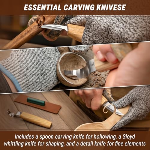 BeaverCraft S13 Wood Carving Tools Set for Spoon Carving 3 Knives Wood Carving Kit for Beginners Hook Knife Wood Carving Right-Handed Spoon Carving Whittling Knives (S13 Right-Handed)