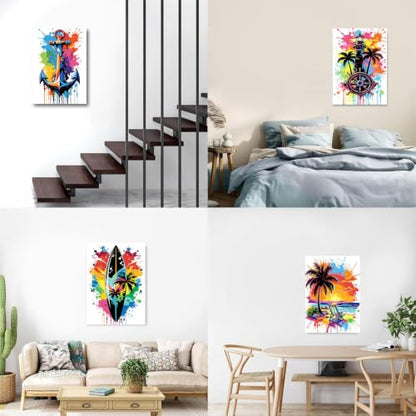 Gemozaic 4-Pack Beach Paint by Numbers Kit for Adults with Frame & Easel - color: BKH2799-BKH2802