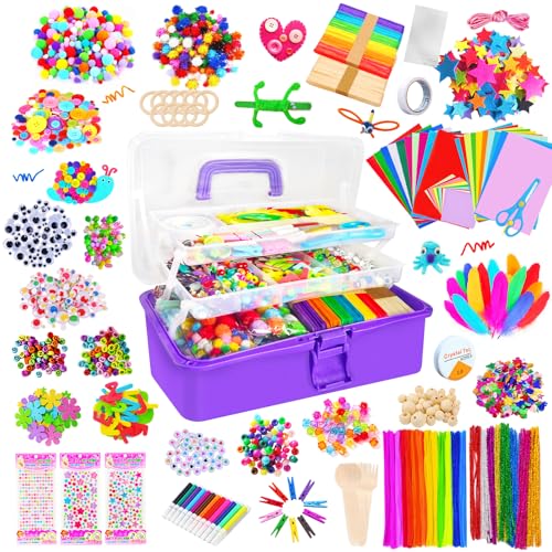 Itopstar 3000+ Kids Arts and Crafts Supplies for Kids Girls Ultimate Crafting Supply Set in Portable 3 Layered Plastic Art Box All in One for Craft DIY Art Supplies Crafts for Girls 8-12 - color: Purple 3000pcs