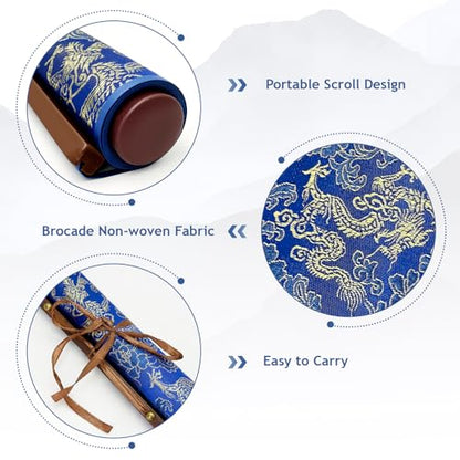 Reusable Calligraphy Cloth, No Ink Magic Water Painting Paper for Chinese Calligraphy Practice, Professional Water Drawing Mat Writing Cloth Scroll for Beginners -Blue - color: Blue