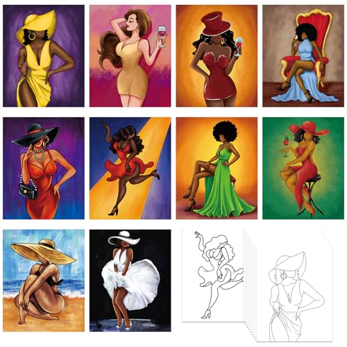 Nuberlic 10 Pack Sip and Paint for Girls Hangout Pre Drawn Canvas Painting for Adults Pre-Stretched Outline Canvas Bridal Shower Party Supplies Mothers Day Gift Friendsmas Paint n Sip 12x16 Inch - size: 12x16, style: Girls night