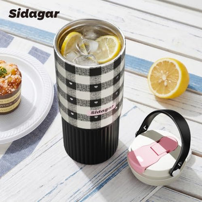 26 oz Insulated Stainless Steel Tumbler with Straw & Handle Black - color: Black