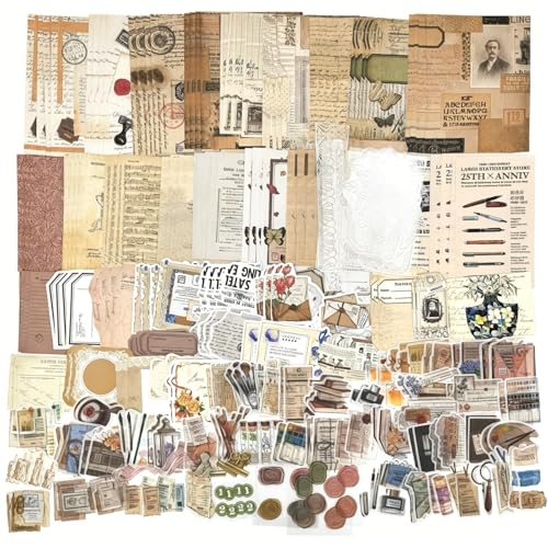 Esweny 260PCS Vintage Journaling Scrapbooking Supplies Scrapbook Sticker Paper Ephemera Pack for Junk Journal Planners Collage Craft Notebooks Album (Pen Ink and Letter) - color: Pen Ink and Letter