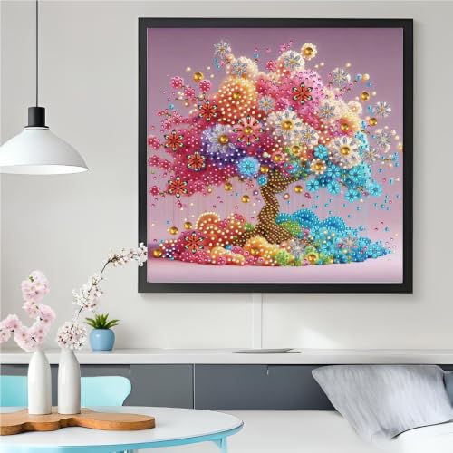 Special Shaped Rhinestone Diamond Art Kit, 5D Partial Irregular Bling Drill Blue Money Tree Diamond Painting, DIY Handmade Crystal Tree for Living Room Home Wall Decoration 11.8×11.8in (AB256) - color: AB256