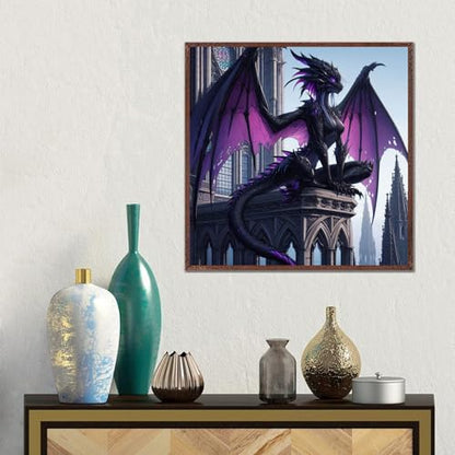 WPYTNM 5D Dragon Diamond Painting Kit,DIY Handmade Castle Pterodactyl Theme, Round Full Drill, Canvas Material, 14x14 Inches, Adult, Art Deco Style - color: Castle Pterodactyl