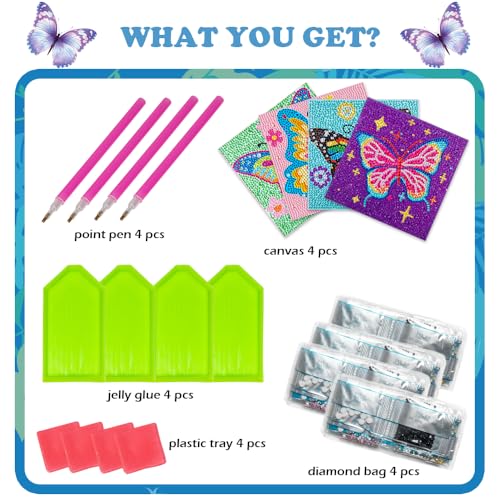 Labeol Diamond Art Kits for Kids Crafts for Girls Ages 6-8-10-12 Easy to DIY Creative Diamond Art Sticker Craft by Numbers Kits for Kids and Adult Beginners (4 Pack butterfy) - style: 4 pack butterfy