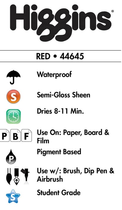 Higgins Pigmented Drawing Ink, Red, 1 Ounce Bottle (44645) - color: Red