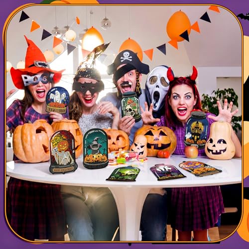 Saillong 12 Pack Halloween Diamond Painting Greeting Card Kits DIY Halloween Diamond Art Cards with Envelopes Bat Black Cat Pumpkin 5D Rhinestones Painting Kit for Adults DIY Craft Family Friend Gifts - color: Gothic Halloween