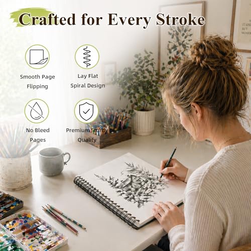 Conda 8.5"x11" Hardbound Sketch Book, 80-Sheets 90gsm Double-Sided Hardcover Sketchbook, Spiral Sketch Pad, Durable Acid Free Drawing Art Paper for Adults - color: Black, size: 8.5"x11" 1 Pack