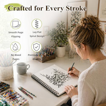 Conda 8.5"x11" Hardbound Sketch Book, 80-Sheets 90gsm Double-Sided Hardcover Sketchbook, Spiral Sketch Pad, Durable Acid Free Drawing Art Paper for Adults - color: Black, size: 8.5"x11" 1 Pack