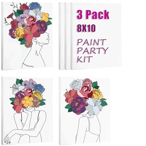 HAGUDAMU 3 Pack Flower Girl|Pre Drawn Canvas for Painting for Adults Paint and Sip Party Supplies Canvas Painting Kits Stretched Canvas to Paint Games Ladies Night Flowers Girl Art Set(8x10) - color: Flower Girl