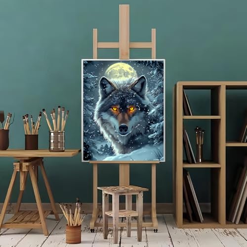 Natuyalo Paint by Numbers for Adults Beginner, Wolf in the Snow Adult Paint by Number Kits on Canvas, Forest Night Scene DIY Acrylic Easy Painting by Numbers for Home Wall Decor 16x20 inch (Frameless) - color: Color-02