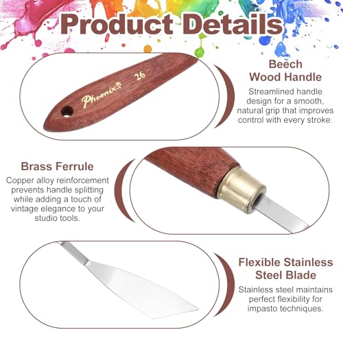 MECCANIXITY Pack of 2 Palette Knife No.26, 7.2" Long with Stainless Steel Flexible Spatula Pallet Knife and Wood Handle for Scraping, Mixing, Oil Acrylic Painting Canvas - style: No.26