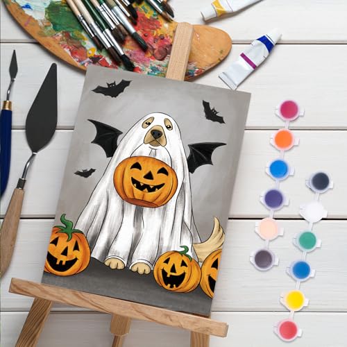 Anseal 12 Packs Halloween Pre Drawn Canvas to Paint, 5" X 7" Pre Printed Canvas for Kids, Pre Stretched Canvas Outline Painting Boards for Beginners, Students, Party Favor (Halloween) - color: Halloween