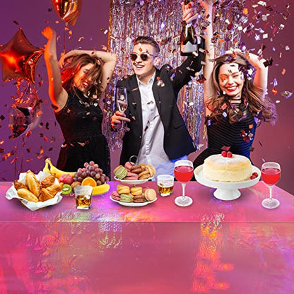 4 Pack Hot Pink Iridescent Plastic Tablecloths Shiny Disposable Laser Rectangle Table Covers Holographic Foil Tablecloth Iridescent Party Decorations Birthday Bridal Wedding Christmas, 54 x 108 Inch - color: Hot Pink