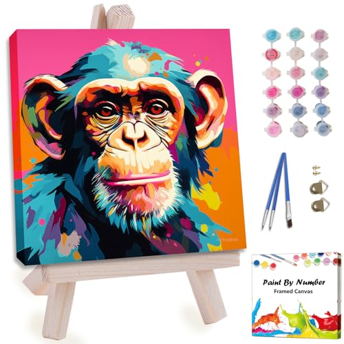 Artunion Framed Paint by Numbers Kit for Adults Beginners & Kids Ages 8-12,Colorful Monkey Paint by Number with Frame,Animals Paint by Numbers Kit on Canvas 10 * 10 Inch Without Easel - color: ZXT-267-F