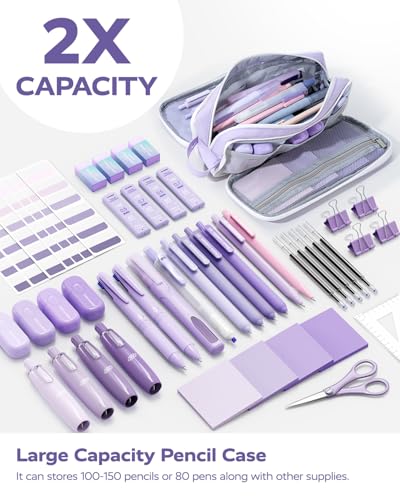 Four Candies Aesthetic Purple School Supplies Kit with Case for Girls - color: Purple