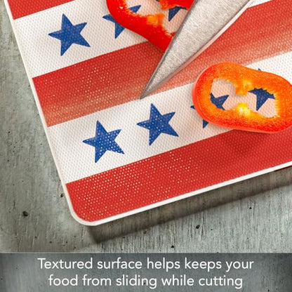 CounterArt Stars & Stripes 3mm Tempered Glass Cutting Board 12" x 15" | Serving Board, Charcuterie Board - color: Stars & Stripes
