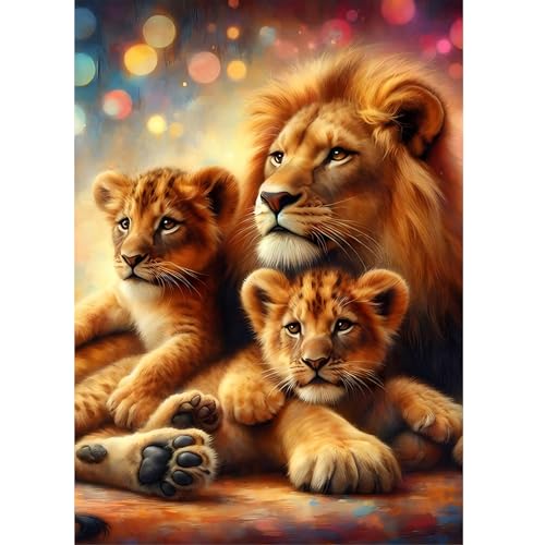 RICUVED Lion Diamond Painting Kits for Adults, Animal Diamond Art Kits for Adults DIY 5D Diamond Art Painting Full Drill Round Rhinestone Gem Art and Crafts for Home Wall Decor 12X16inch - color: Lion01