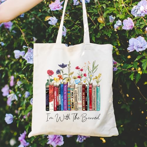 Canvas Aesthetic Tote Bag for Women with Inner Pocket Totes Shoulder Book Bag Shopping Reusable Grocery Bags - color: I'm With the Banned Tote Bag