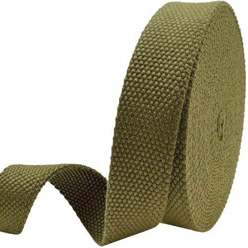Heavy‑Duty Cotton Webbing Strap 1''x6yds Olive Green for Bags | 2mm thick webbing for dog collars, backpack, bag handles, apron straps, slings, sewing repairs & DIY craft projects. - color: Olive Green