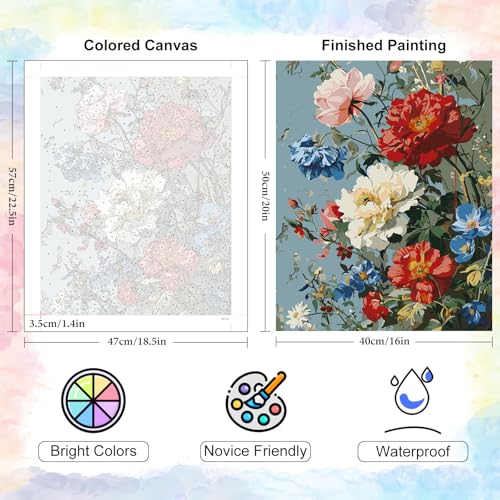 Yezavesu Flowers Paint by Numbers Kit for Adults Without Frame 16x20 in - color: YOPNF02