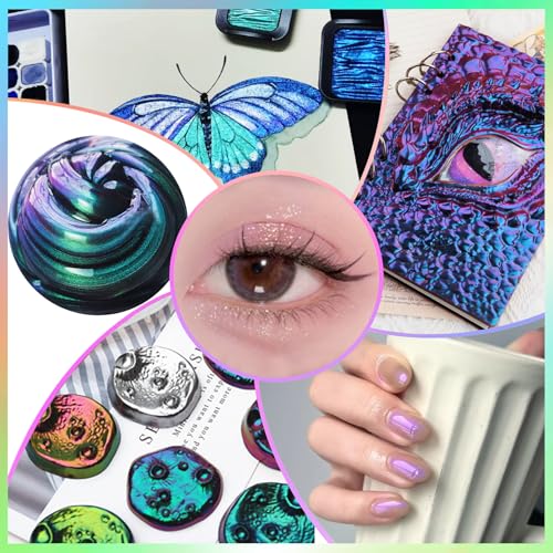Matio Chameleon Mica Powder 10 * 5g White Chrome Powder Pearlescent Effect | Color Shift Pigment, Mica Powder Set for Epoxy Resin, Soap Candle Dye, Nail Art,Bath Bombs,Painting,Slime Pigment - color: 10 Colors White