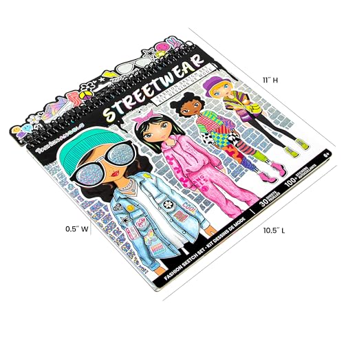 Fashion Angels Streetwear Design Portfolio | Includes 30 Sketch Sheets, Stencil Sheets, Stickers & Inspiration Guide, Ideal Drawing Kit for Girls Ages 6+ - color: Streetwear Design