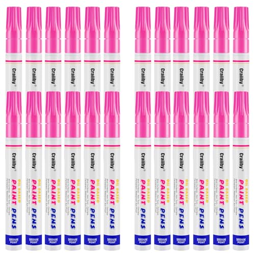 Pink Paint Markers, 24 Pack Oil-Based Waterproof Quick Dry Permanent Paint Pen Set for Rocks Painting, Wood, Fabric, Plastic, Canvas, Glass, Mugs, Metal, Tire, Stone, DIY Craft - color: Pink