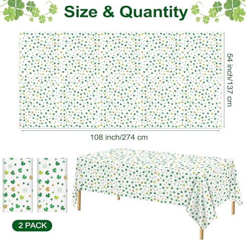 Kochorie 2 Packs St. Patrick’s Day Plastic Shamrock Tablecloth 54" x 108" Waterproof Clover Table Cover for St. Patrick’s Day Party Disposable Table Cloth for Indoor Outdoor Decorations - style: St. Patrick’s Day