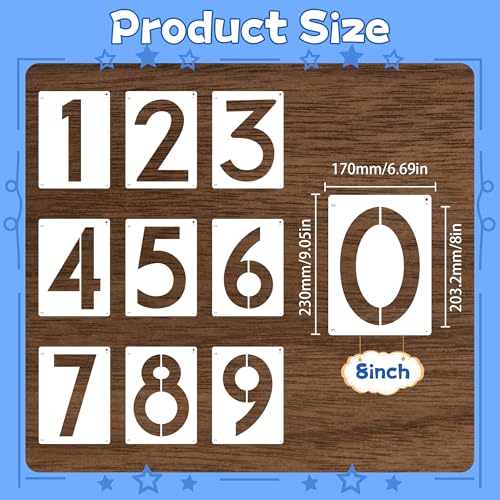 10PCS Number Stencils,8 Inch Plastic Number Stencils Paint Templates - size: 8 Inch