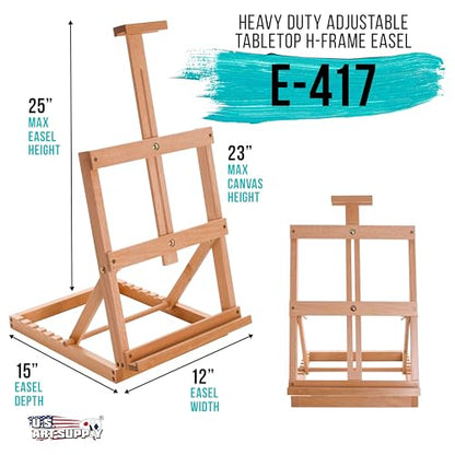 U.S. Art Supply Venice Heavy Duty H-Frame Tabletop Easel - Artist Studio | Desktop Drawing Table, Portable Drafting Table, Adjustable Art Board, Tabletop Easel for Painting, Holds Up to 23" Canvas