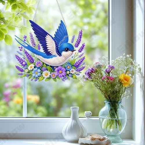 Eiflow Acrylic Diamond Art Hanging Kit for Adults, DIY Diamonds Painting Door Hanger Board Kit, Special Crystal Diamond Art Painting Pendant Ornament (Blue Bird) - color: Blue Bird