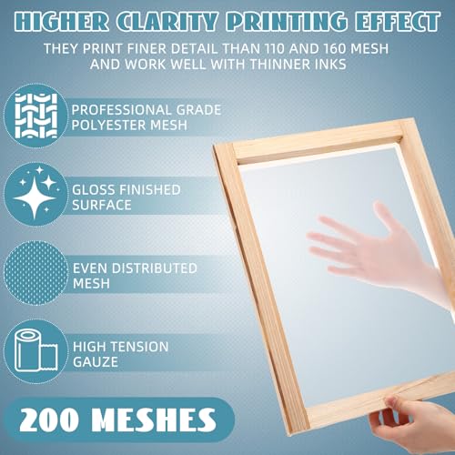 CroBlissful 8 Pcs Wood Silk Screen Printing Frames for Beginners 10 x 14 Inch Clear Precise Screens, High Tension Nylon Mesh, 0.87 Inch Thickened Frame for T Shirts DIY Screen Printing(200 Mesh) - style: 200 Mesh