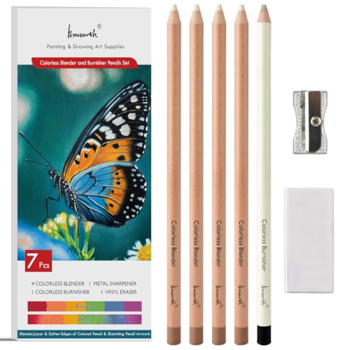 Brusarth Colorless Blender & Burnisher Pencil Set for Colored Pencils | For blending, softening edges & refining details, art supplies ideal for colored pencil artists and beginners