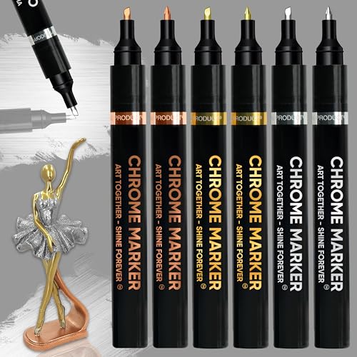 6PK Liquid Chrome Paint Markers, Metallic Mirror Chrome Pens | 3 Colors with 1mm & 3mm Reversible Tips Permanent High Gloss Markers for Metal, Plastic, Fabric, Model, Touch-Up & Repair Kit - color: 6PK Chrome Markers