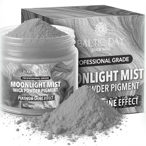 BALTIC DAY Moonlight Mist Silver Mica Powder 2 oz (56g) – Metallic Silver Pigment for Epoxy Resin, Soap Making, Candle Dye, Slime, Nail Art, Bath Bombs, Acrylic Pouring & Crafts - color: Moonlight Mist