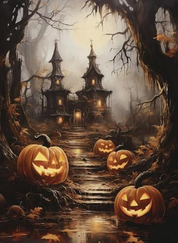AIBOERL Paint by Numbers Kit for Adults Beginner,Halloween House, 12X16In | DIY Paint by Number for Adults, Beginner Friendly, High-Definition Color Canvas, Stress Relief, Home Decor, Gifts, Unframed - color: YH04098