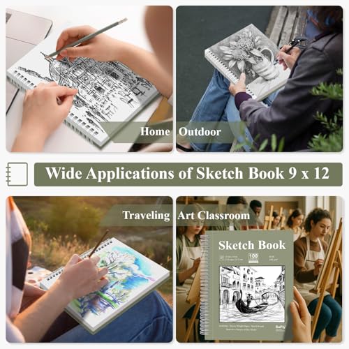 SuFly 11x14 Sketchbook, 100 Sheets Hardcover Sketch Book, 68lb/100gsm Artist Paper, Drawing Books for Teens & Art Gifts. - color: Green, size: 11-x-14-inch:1 Pack