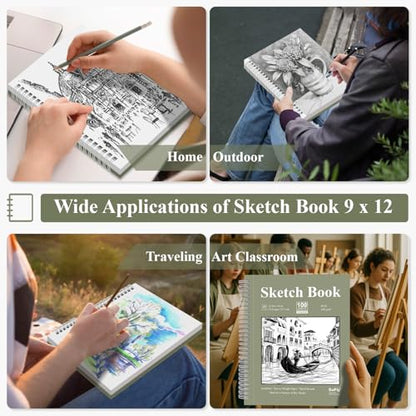 SuFly 11x14 Sketchbook, 100 Sheets Hardcover Sketch Book, 68lb/100gsm Artist Paper, Drawing Books for Teens & Art Gifts. - color: Green, size: 11-x-14-inch:1 Pack
