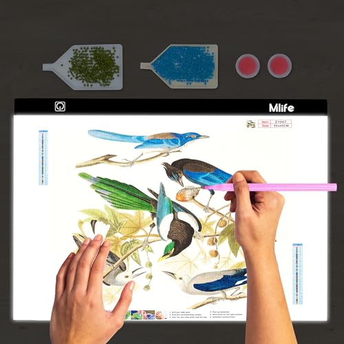 Mlife A2 LED Light Pad for Diamond Art Painting Light Board with 3 Brightness, Tracing Light Board with USB Cable & 4 Fasten Clips for Sketching, Animation, Drawing, Diamond Art Painting Supplies - style: A2